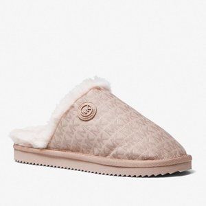 MICHAEL KORS Janis Faux Fur-Lined Logo Jacquard Slipper 40R1JAFP2Y Soft Pink US6